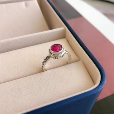 China S925 Carmine Zircon Ring Lightweight Luxury Single Ring Push Pull Design Pure Silver Heavy Industry Nickel Free for sale