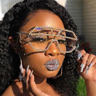 China New Fashion Sunglasses Personality Frame Sunglasses Large Fashionable Ladies Sunglasses Diamond-studded One-Piece Sunglasses for sale