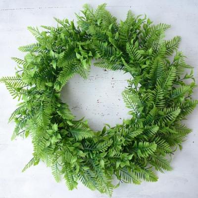 China Wholesale PE Artificial Boxwood Wreath For Front Door Wedding Decor Faux Greenery Garland Plastic Artificial Wreath for sale