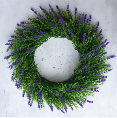 China PE Factory Direct Sales Lavender Wreath Plastic Artificial Garland Artificial Green Wreath Bedroom Decoration for sale