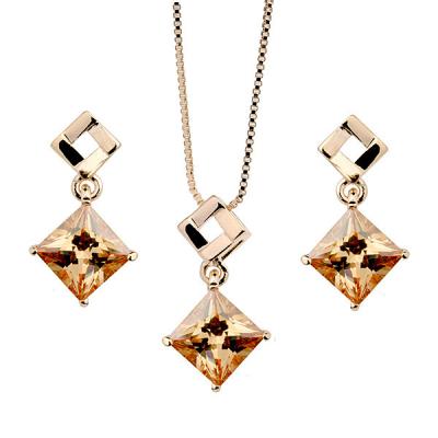 China Lead Free Nickel Free Fashion Simple Shiny Square Zircon Set Exquisite Necklace Earrings Sets Women Jewelry Party Jewelry Set for sale