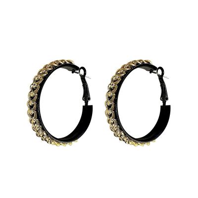 China 2021 new gold circle earrings korean style female 925 lead free nickel free black chain silver stiletto exaggerated big circle earrings for sale