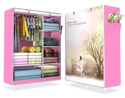 China Bedroom Minimalist Non-woven Panoramic Cabinet Wrought Iron Single Multifunctional Wardrobe for sale