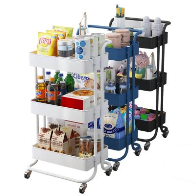 China Minimalist Standing Type Plastic Handcart Storage Rack 3 Layers Mobile Kitchen and Living Room Organization Trolley Rack for sale