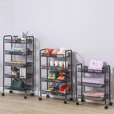 China Sustainable Mobile Tiered Cart Rack Carbon Steel Kitchen Bathroom Organize Storage Rack for sale