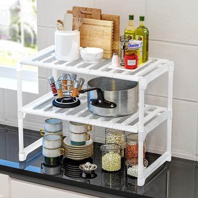 China Multi-Functional Kitchen Viable Retractable Under Sink Rack Stainless Steel Double Layer Organization Sink Bottom Rack for sale