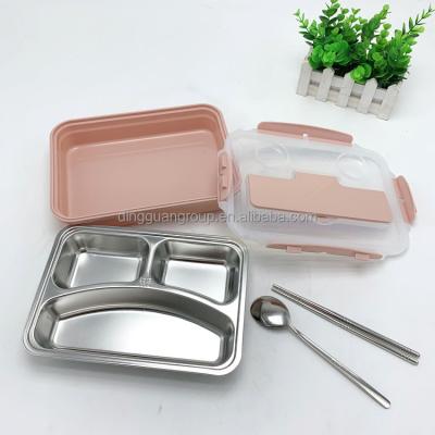 China Sustainable 304 Stainless Steel Student Square Food Dish Portable Separate Lunch Box With Cover for sale