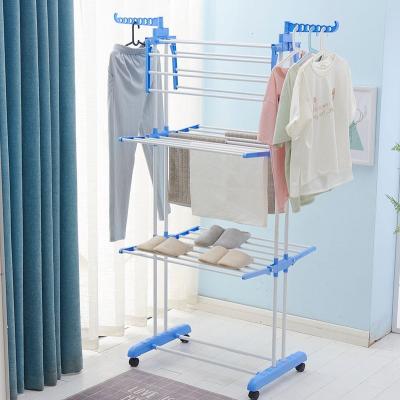 China Minimalist Household Laundry Hangers And Racks Movable Standing Type Folding Multilayer Clothes Drying Rack for sale