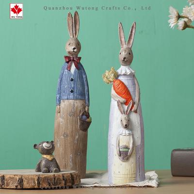 China Custom Resin China Rabbit Couple Family Animal FigurineHome Table Desk Decor Gifts for sale