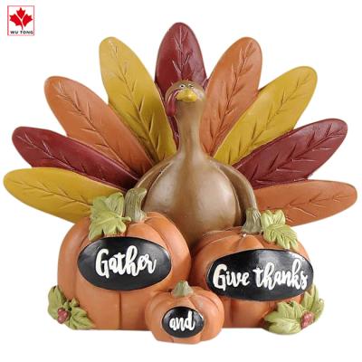 China Europe Custom Resin Give Thanks Pumpkins Turkey Tail Feathers Stone Harvest Decorative Tabletop Figurine for sale