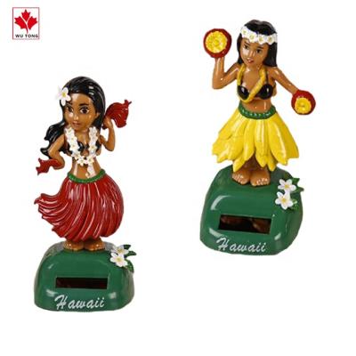 China Hot Sale Polynesian Dancing Hawaiian Girl Figurine Solar Powered Resin Shake Head for sale