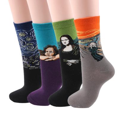 China Mona Lisa Crew Socks Fashionable Female Vintage Abstract Art Van Gogh Oil Painting Socks Antibacterial Fashion Socks Custom Logo for sale