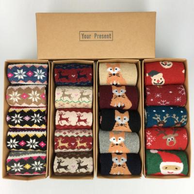 China Woolen Antibacterial Christmas Bangs 5 ​​PIECES Women'S Deer Ladies Thick Warm Socks With Fur And Cute Gift Box Rabbit Cartoon Socks Winter Student for sale