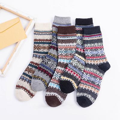 China Antibacterial Thicken Warm Men's Female Wool Sock Custom Logo Thick Line Crew Men Winter Sock Christmas Ethnic Style for sale