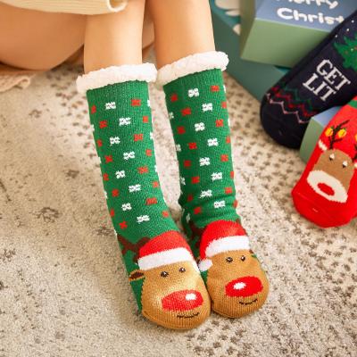 China Breathable Fleece Lined Thermal Fuzzy Socks For Christmas Adults Ladies Women Warm Knit Floor Slipper Booties Xmas Thick Fashion for sale