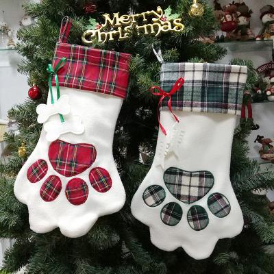 China Breathable Custom Christmas Socks Gift Bag Dog Paw Pendant Christmas Decorations Candy Bag for sale