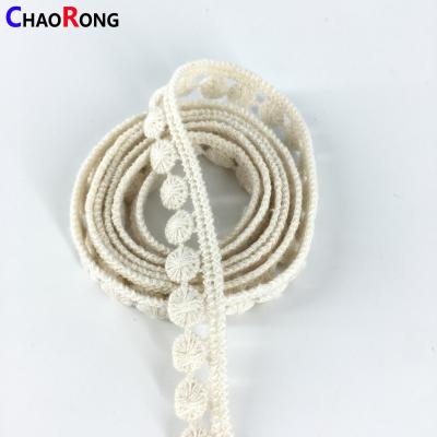 China Sustainable 1.2CM Cheapest CRTX1140 Cotton Embroidery Lace Up Trim Pompom Lace for sale