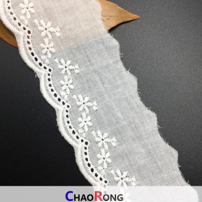 China 5.5CM Embroidery Cotton CRT0251 Eyelet Crochet Viable Pure White Elastic Lace Trim Elastic Lace Trim for sale