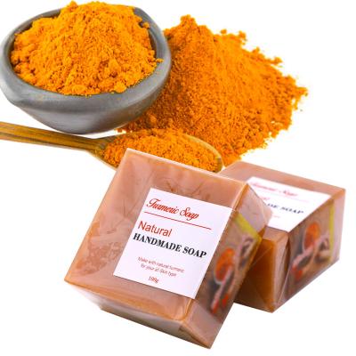 China Hot Selling Anti Acne Base Cleansing Skin Whitening Remove Pimples Dark Spots Turmeric Natural Organic Herbal Soap for sale