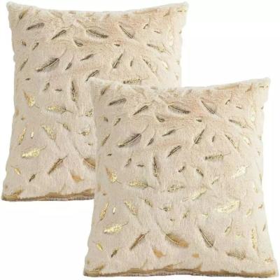 China Anti-Static Cushion Covers Ins Flannel Feather Throw Rose Gold Flannel Pillow Cover For Bed Sofa Multicolor White 45x45cm for sale