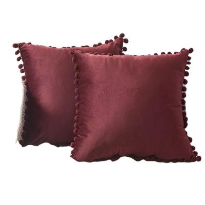 China Home Decor Folded Pom Pom Cushion Cover Velvet Pillowcase Custom Tile Cover for sale