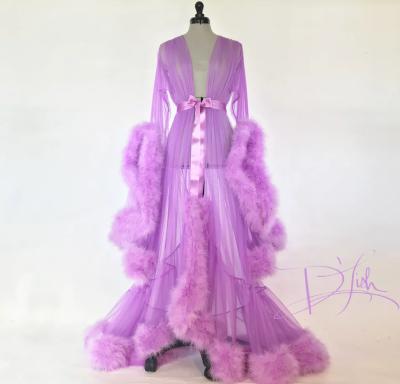 China POLYESTER long dress lingerie sexy tow dress/foreign trade NYLON feather bell wholesale colorful large size transparent sleeve for sale