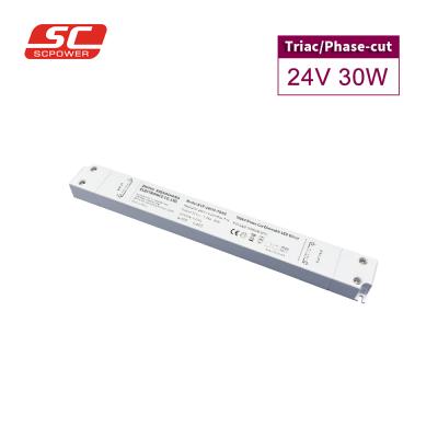 China LED lighting hot sale PF>0.96 flicker free triac 24v 30w dimmable led driver for led strip light for sale