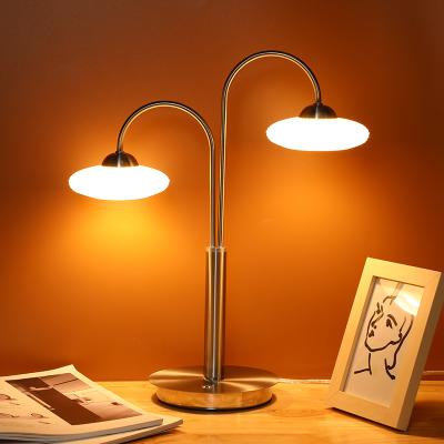 China Modern LED Table Lamp Eye-care Double Head Dimming LED Desk Lamp Glass Shade For Living Room Bedside Reading for sale