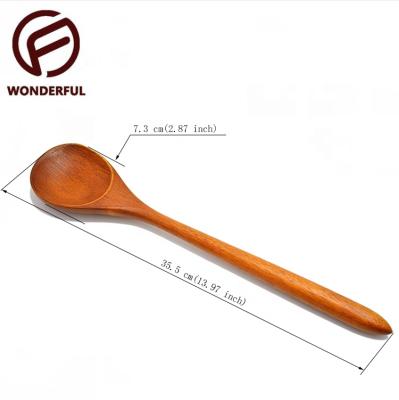 China Sustainable Customized Wooden Cooking Soup Spoon Round Long Handle Solid Wood Spoons Set for sale