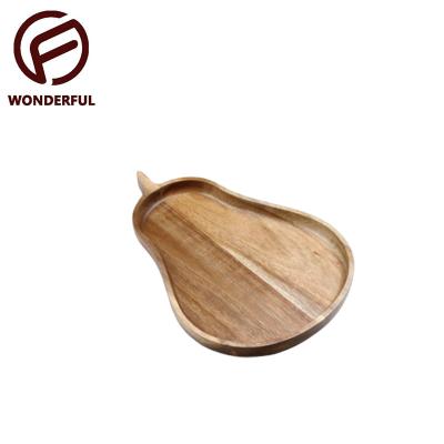 China High Grade Solid Wood Serving Trays Kitchen Tableware Bar Terrier Handle Cutlery Decor Popular Pear Shaped Food Storage for sale