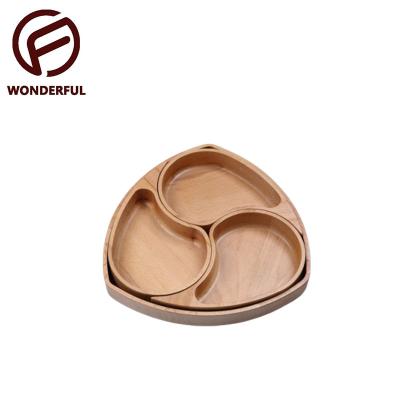 China Kitchen Tableware Bar High Grade Cutlery Triangle Hoop Decor Storage Fruit Food Solid Wooden Serving Trays for sale