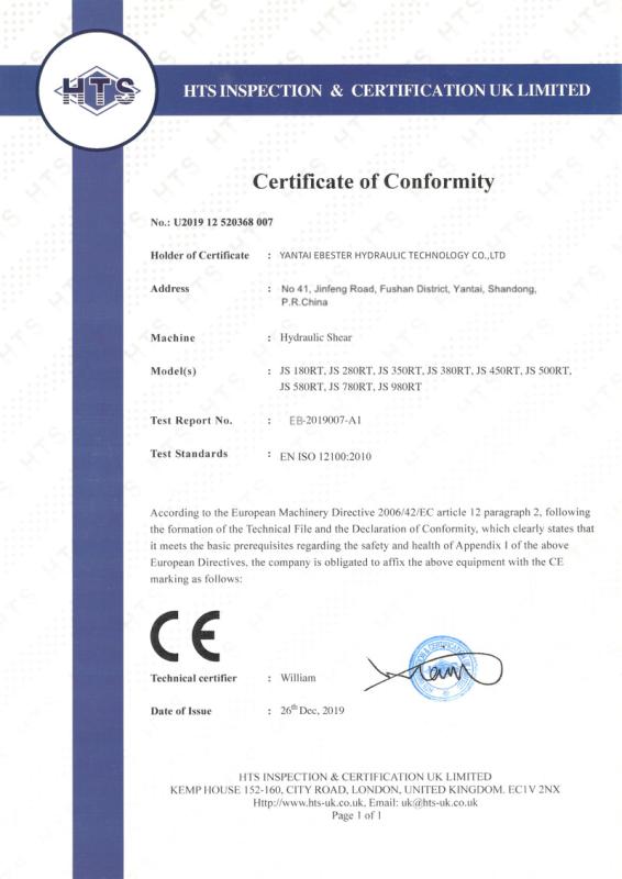 CE - YANTAI EBESTER HYDRAULIC TECHNOLOGY CO.,LTD