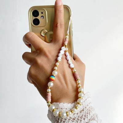 China Fanshion 2021 Fashion Bohemian Polmer Clay Cell Phone Chain Handmade Charm Hot Selling Colorful Custom Cell Phone Chain for sale