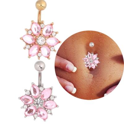 China Hiphop Diamond-Encrusted Sunflower Belly Button Ring Ear Bone Nail Shaped Belly Button Nail for sale