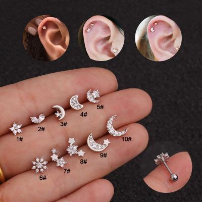 China Wholesale CLASSIC Single Ear Flower Star Moon Small Zircon Microinsert Microinsert Stud Earring for sale