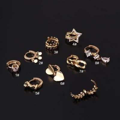 China TRENDY high quality 18k gold plated dangle heart clip on huggie circle earring for women for sale