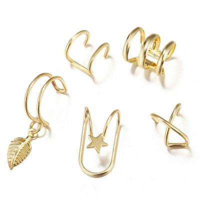 China FASHIONABLE 5Pcs Non-piercing U Shape Cartilage Star Set Silver Plated Gold Ear Cuff Jewelry Women for sale