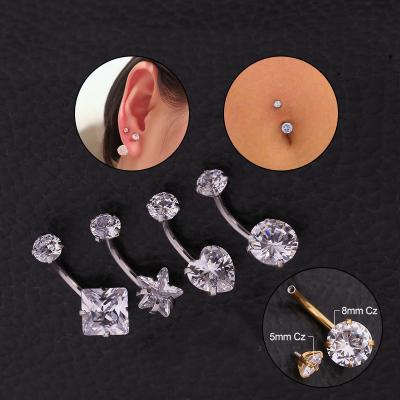 China CLASSIC Diamonds and Round Belly Button Ring Body Piercing Jewelry Zircon Double Heart Star Belly Button for sale