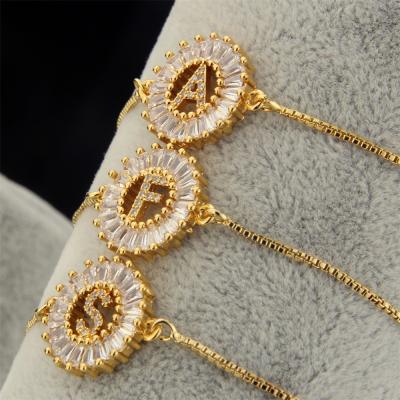 China TRENDY 18k Gold Plated Micro Pave Round CZ Initial Letter Charm Bracelet 26 Alphabet Bracelet for sale