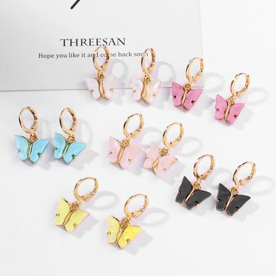 China Drop Earrings 2020 Casual/Sporty Fashion Soft Colorful Acrylic Butterfly Huggie Women's Drop Earrings Statement Earrings for sale