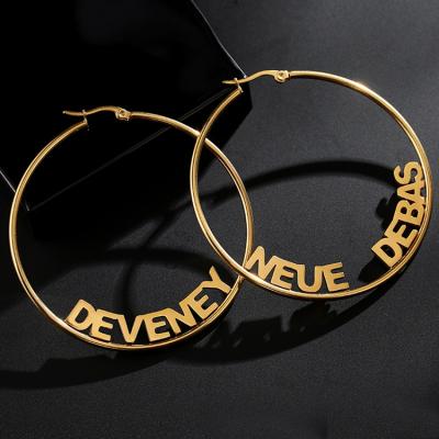 China Fashion Custom Name Hiphop Name Stainless Steel Gold Circle Hoop Earrings Women Handmade Earrings for sale