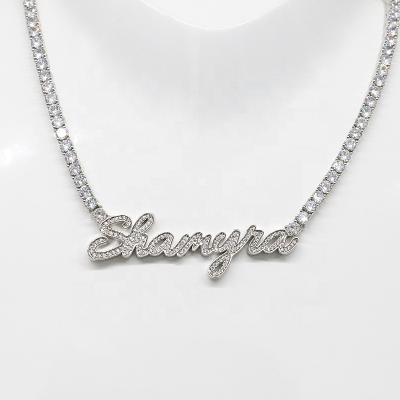 China Hiphop White Gold Initial Name Customized CZ Tennis Necklaces Women Jewelry Charm Chain Necklace Gift for sale