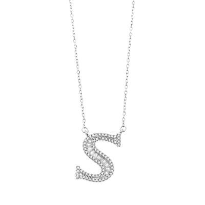 China TRENDY Simple Western Alphabet Letter Long Fashion Initial S Shape Sterling Silver Pendant Necklace For Women Gifts for sale