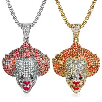 China Mens Cubic Zircon Bling Clown Pendant Necklace With Tennis Chain Charm Chain Red Silver CLASSIC Gold Hip Hop Rock Jewelry for sale