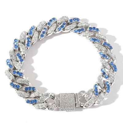 China BOHEMIA 12mm Sea Blue White Zircon Micro Hip Hop Inlaid Cuban Chain For Unisex for sale