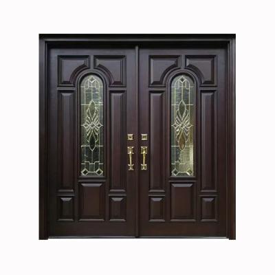 China Exterior Entrance Mahogany Front Doors Solid Wood Front Door Entrance Modern American Style Double Wood Patterns for sale