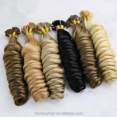 China Cuticle Aligned.No Gray Drop Shipping Italian Keratin Pre Bonded Hair Extensions V Tip Wavy Curly 100% Hair for sale