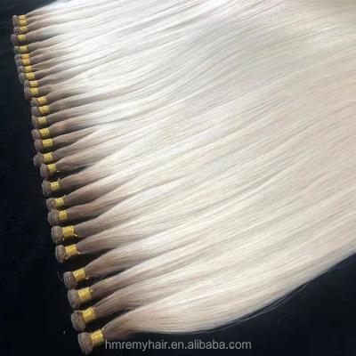 China Remy Human Hair Double Drawn Cuticle Aligned.No Gray Top Quality Real European Hand Tied Hair Weft Extension for sale