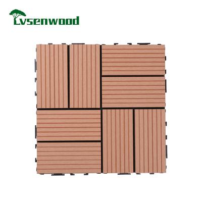 China 100% Modern Reuse Embossing Wpc Decking Tile 30X30 Deep Embossing Exterior Wpc Decking Floors for sale