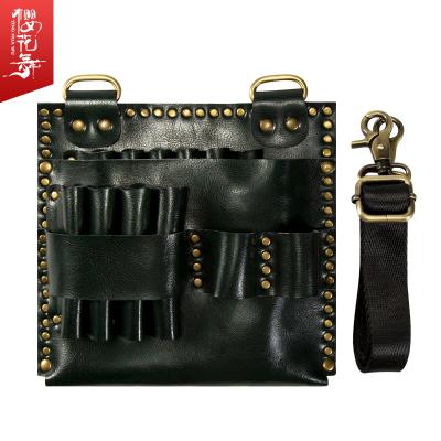 China Viable Detachable Black Pet Scissors Bag Chose Large Capacity Cowhide Hairdressing Tools Storage Bag 10 Pieces Leather Bag for sale